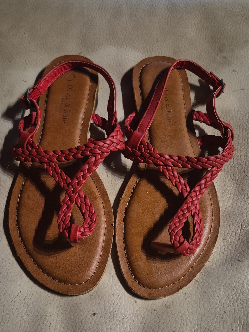 Red Braided Leather Sandals for Women